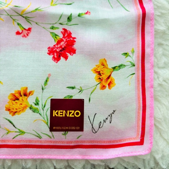 Kenzo 100% Cotton Pink/Multicolor Floral Bandanna/Scarf - Picture 6 of 10